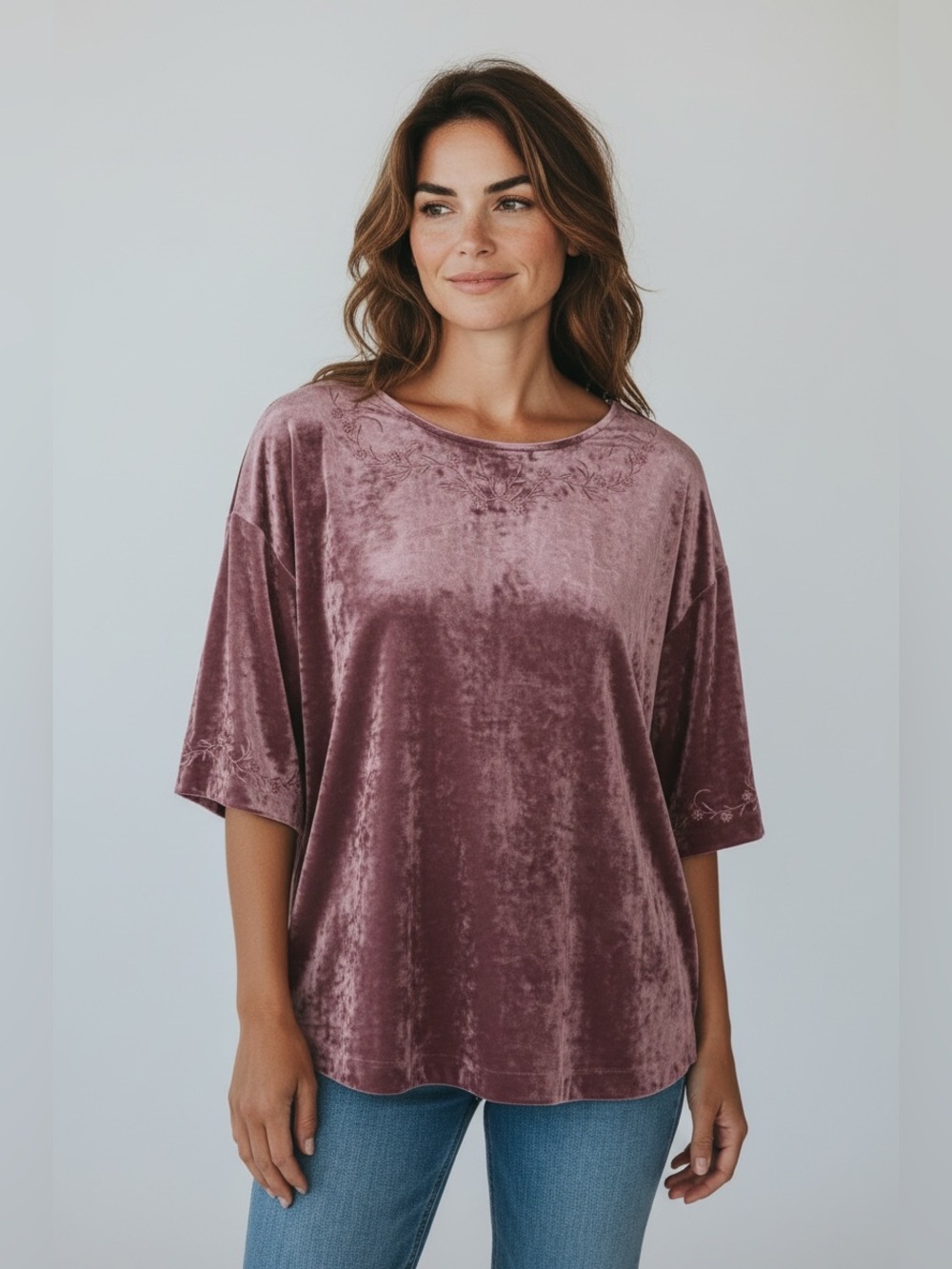 J.Jill Velvet Embroidery 3/4Sleeve Burgundy Women’s Top Sz XS,L NWT